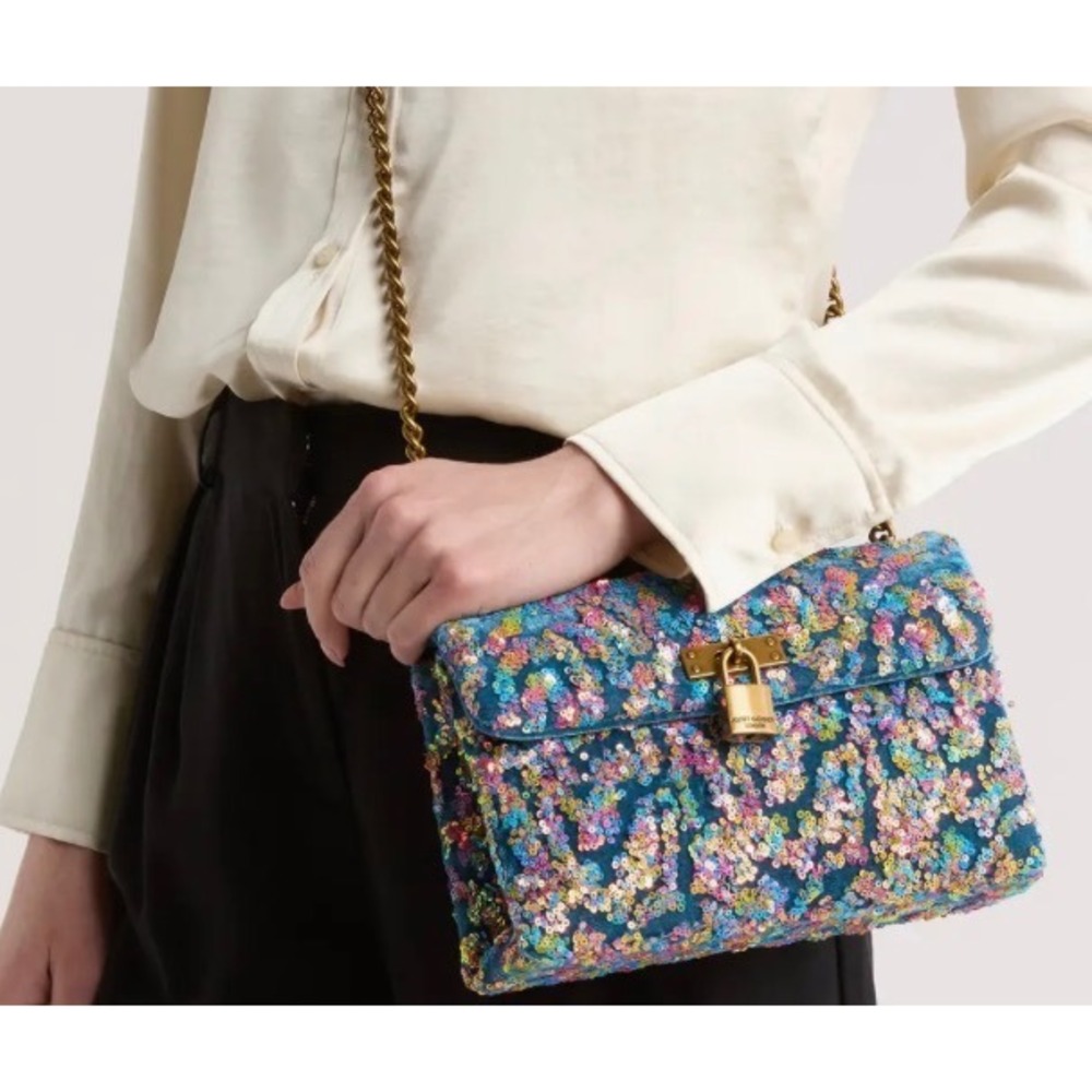 Kurt Geiger London Shoreditch Rainbow Sequin Crossbody Bag Blue Padlock NEW